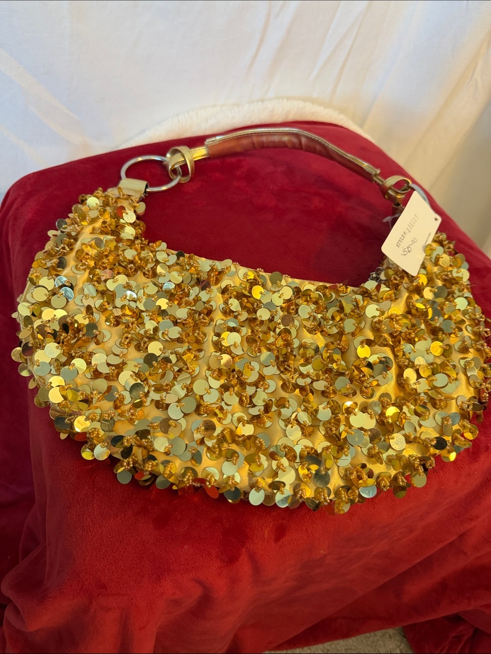 Gold Sequin Shoulder Bag with Top Handle